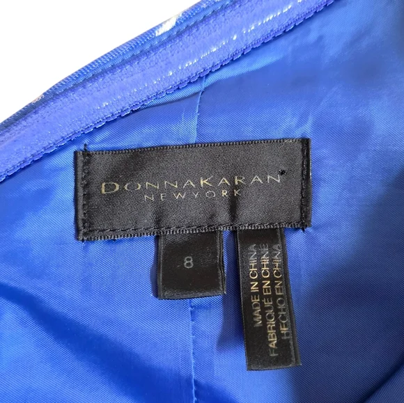 Donna Karan Floral Brocade One Shoulder Bow Gown Dazzling Blue Multi 8 - Picture 7 of 10